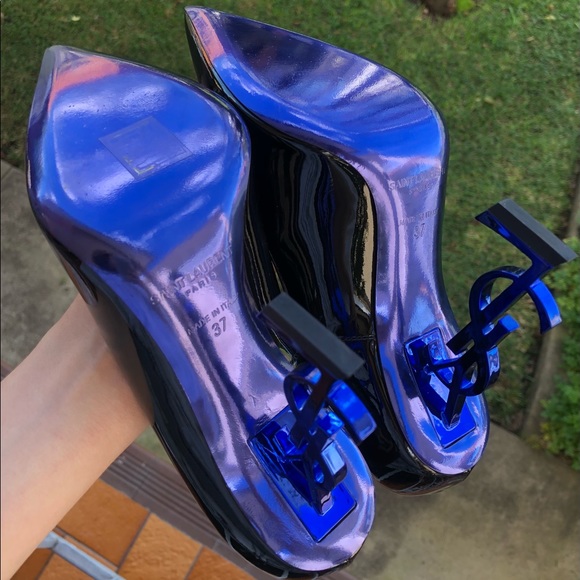 **SOLD** Saint Laurent YSL Opyum 110 Patent Heels Blue Black 37 - Picture 7 of 8